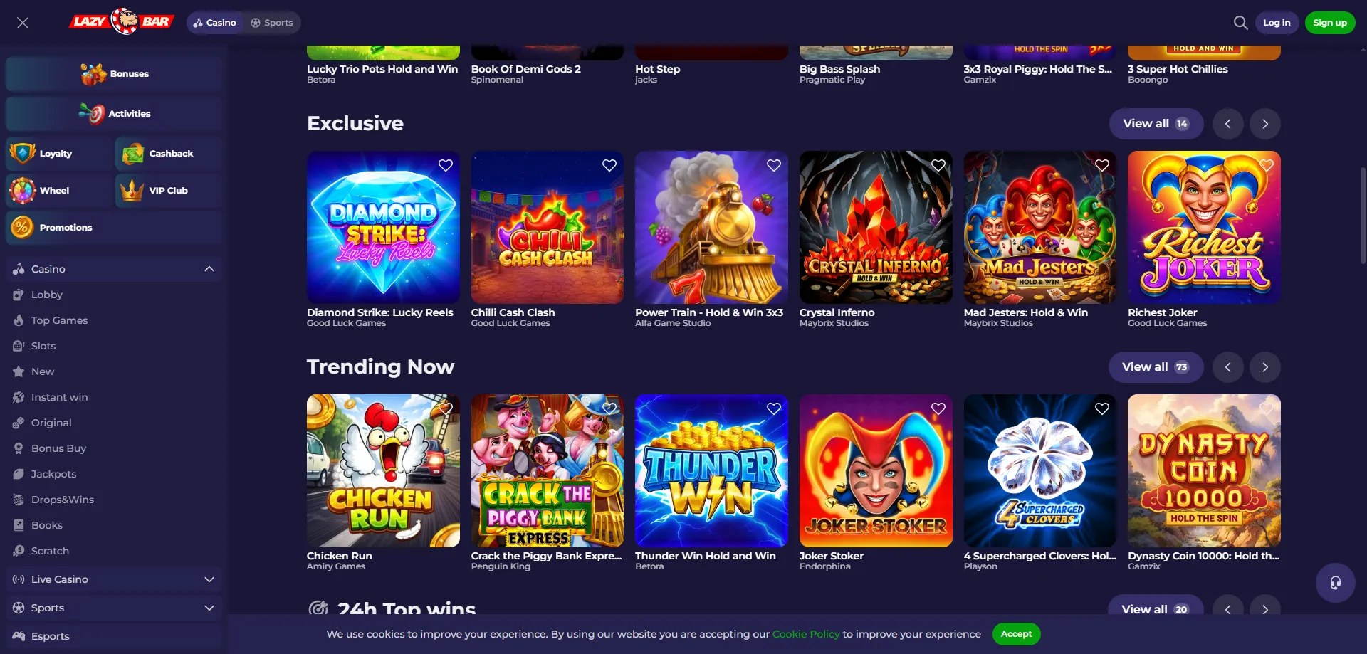 Lazybar Casino slot machine e giochi di alta qualità — catalogo completo